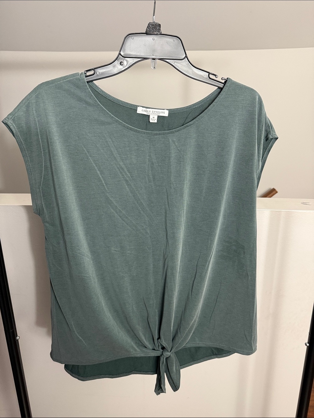 Green Envelope Sage Tie-Front Cap Sleeve Top